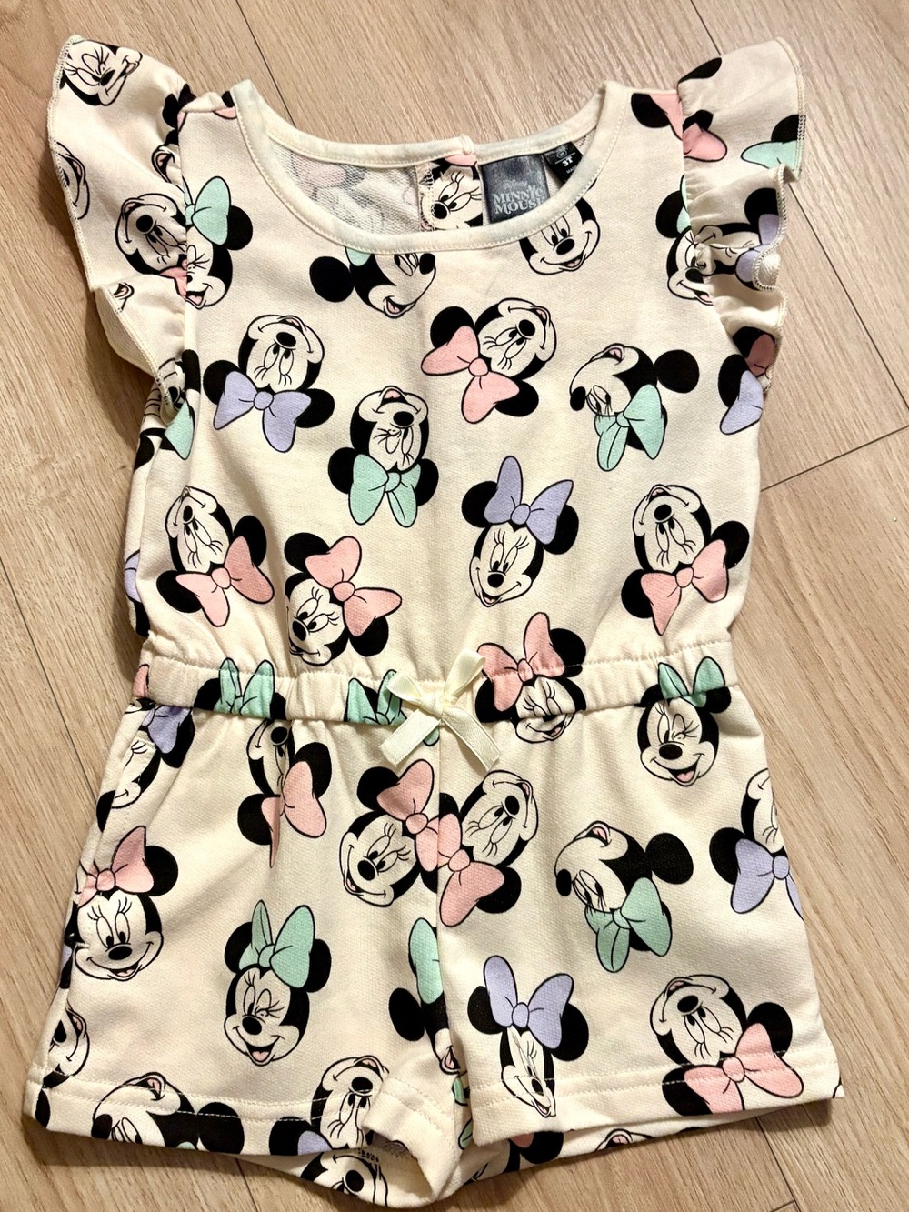 Disney Minnie Mouse Cream Bow-Print Girls Romper